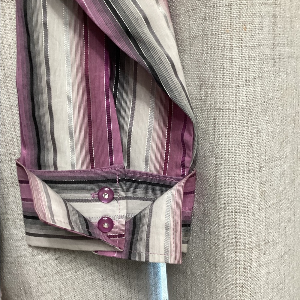 Ashley Stewart Casual Purple and White Button Down Shirt - Picture 6 of 8